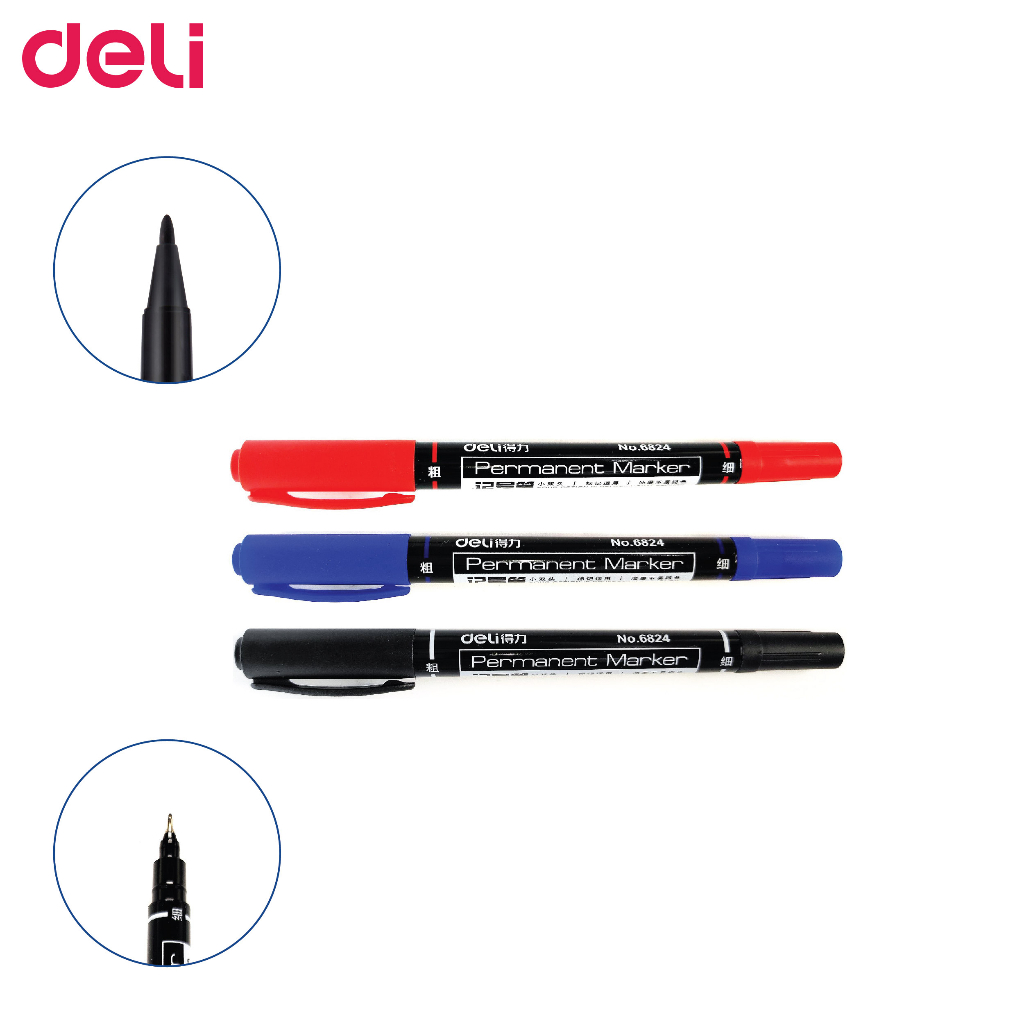 MUSI.HOME【ราคาถูก】ปากกากันน้ำ มาร์คเกอร์ 2 หัว Deli Marker Pen 6824 D51