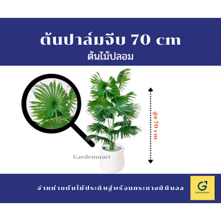 [Gardenmart] ต้นไม้ปลอม ต้นปาล์มปลอม ต้นปาล์ม สูง 70 cm [ฟรีหินตกแต่งสีขาว]