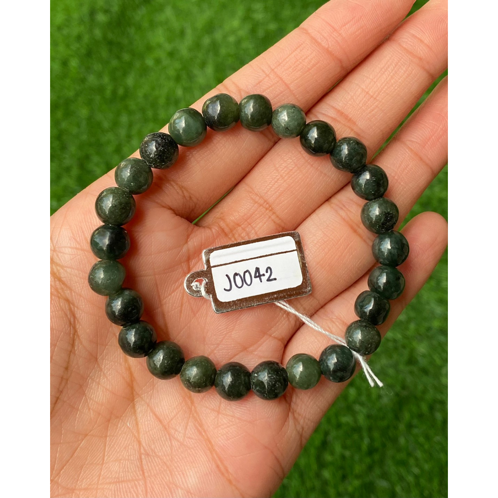 J0042 หยก พม่า แท้ Jade กำไล ประคำหยก (Jadeite Beads Bracelet) พม่า (Myanmar)