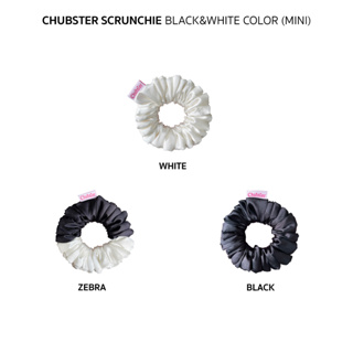 Black&amp;White mini-10cm. ยางมัดผม ผ้าซาติน หนานุ่ม Scrunchie ยางรัดผมโดนัท