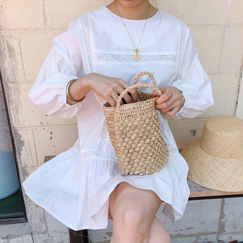 พร้อมส่ง เดรสสั้น สีขาว คอกลม ทรงเรียบร้อย น่ารักมาก