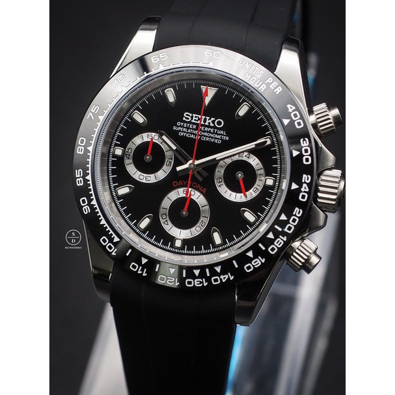 Seiko Mod Daytona Black Ceramic Red Hands with Black Rubber (Daytona Edition) ⚫️🔴