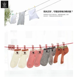 ราวตากผ้า เชือกตากผ้า พร้อมคลิปหนีบผ้า 12 อัน