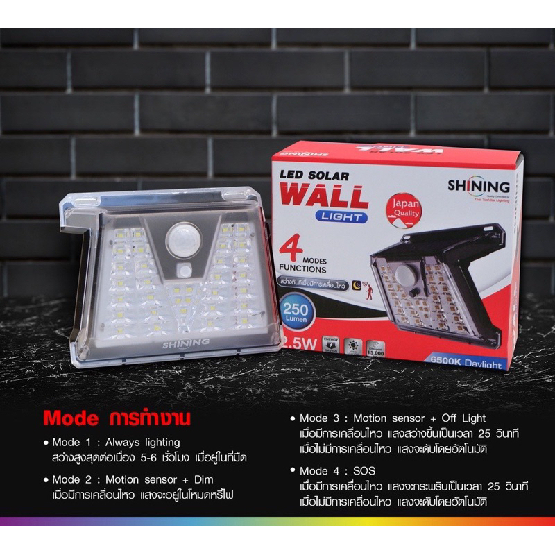 Toshiba Shining Wall Light 2.5W โคมไฟติดผนังพลังงานแสงอาทิตย์ ไฟโซล่าห์เซลล์ ระบบจับการเคลื่อนไหว รับประกัน 1 ปี