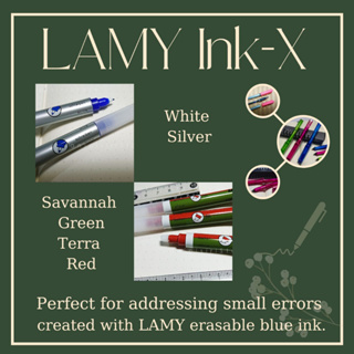 LAMY Ink-X ปากกา 2 หัว ใช้ลบหมึก Lamy สีน้ำเงิน พร้อมหมึกเขียนทับ ด้ามสี White Silver และ  Savannah Green - Terra Red