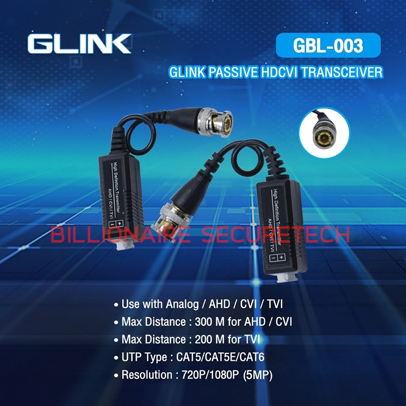 GLINK GBL-003 / GBL003 BALUN 5 MP 200 M. สำหรับใช้งานกับกล้องวงจรปิด BY BILLIONAIRE SECURETECH