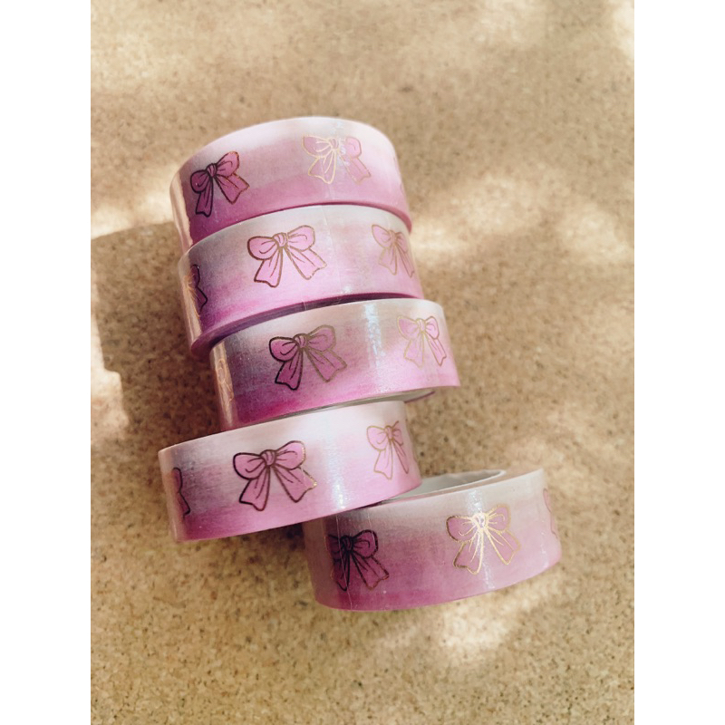 GOLD LOLITA BOW WASHI TAPE วาชิเทป เทป โบว์ เคลือบทอง สีชมพู