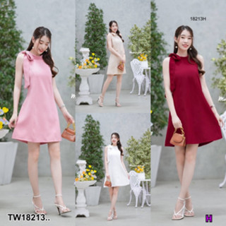 B18213 มินิเดรส โบวไหล่สีพื้น mini dress bow shoulder solid color