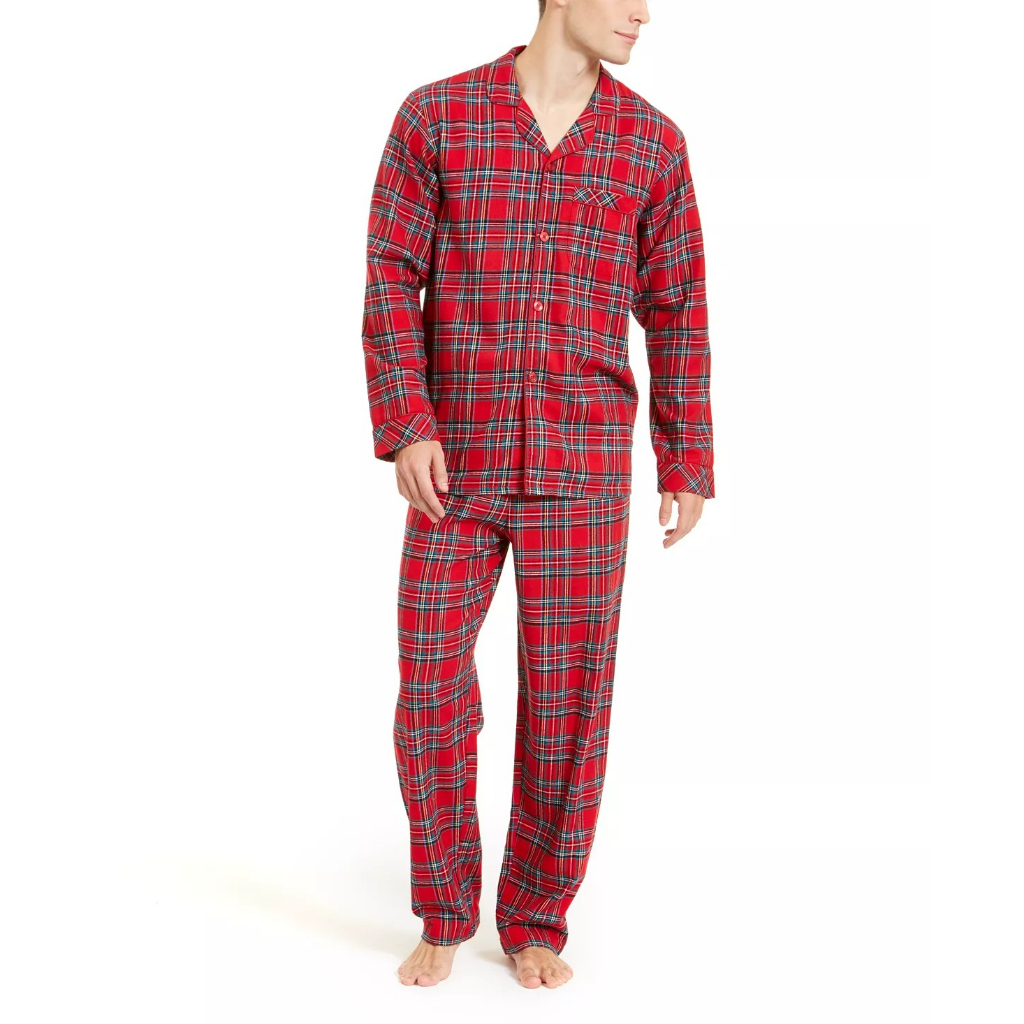 🍭**ผู้ชาย**Family5 : Family PJs Men red plaid sleepwear ชุดนอนผ้าคอตตอนเนื้อนิ่ม ใส่สบายม