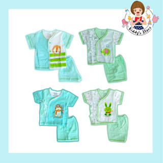 Little home baby ชุดเสื้อกางเกง แขนสั้นขาสั้น 0-3 เดือนขึ้นไป (ผูกหน้า) คละลาย สีเขียว