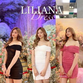 🌹Liliana Dress เดรสเปิดไหล่ ผ้าตาข่ายซีทรูเกาหลี ลุคลูกคุณหนู มีฟองน้ำ! ซับในITYทั้งตัว ผ้าไม่บาง