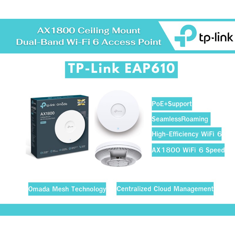 TP-Link EAP610 AX1800 Ceiling Mount Dual-Band Wi-Fi 6 Access Point