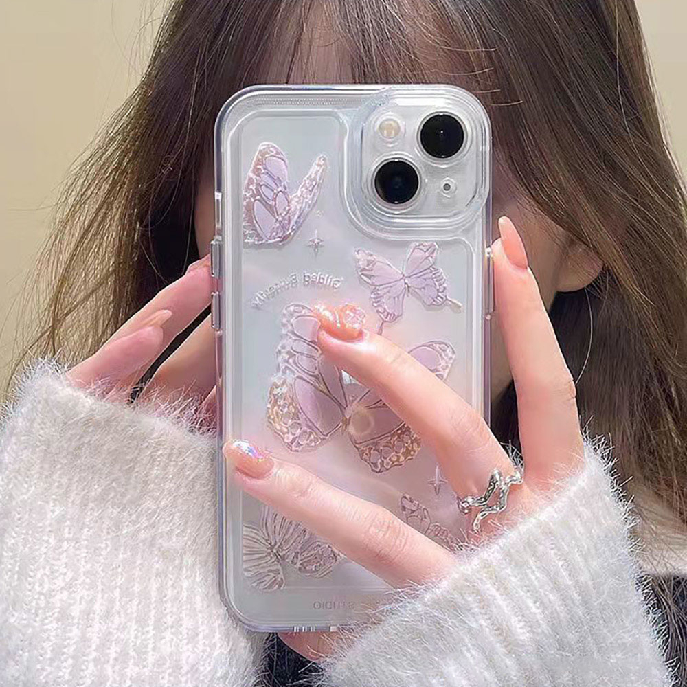 TPU ผีเสื้อใสเคสมือถือFor Iphone 11 16 Pro Max 12 14 15 13 Pro Max X Xs 7 8 Plus 14ProMax 7plus 8plus SE 2022 เคสอคิลิคน
