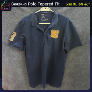 GIORDANO เสื้อโปโลผู้ชาย ปักสิงโต Mens 3D Lion Polo (เสื้อยืดมือสอง) สีกรม-เหลือง