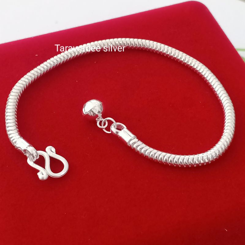 สร้อยข้อมือเงินแท้92.5 ลายกระดูกงู ขนาด3มิล สร้อยข้อมือเด็กและผู้ใหญ่ มีใบรับประกัน รหัสTA-RSK080 ราคา ถูกที่สุด ดีลบีเคเค แกลเลอรีภาพที่ 4