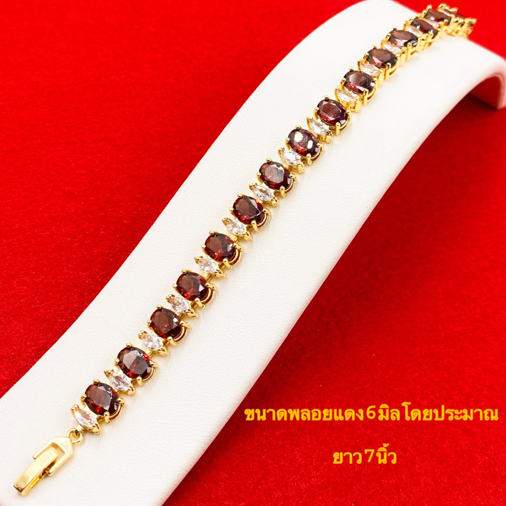 สร้อยข้อมือพลอยแดงโกแมน พลอย6มิล ยาว7นิ้ว มี3แบบ ทองโคลนนิ่งเหมือนแท้ 0101