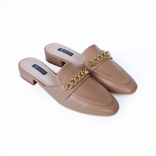 Ronny Loafers Mules รองเท้าโลฟเฟอร์ รองเท้าเปิดส้น อะไหล่โซ่สีทอง ส้นหนา 1 นิ้ว