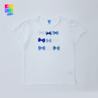 KiddeeCrew เสื้อเด็กผู้หญิงสีขาว มีโบว์น่ารักๆๆ แบรนด์ดัง สำหรับอายุ 1- 14 ปี