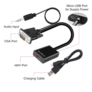 VGA to HDmi แปลงช่องเสียบVGAคอมเก่า ให้ไปเป็น HDmi รองรับความละเอียด 1080P