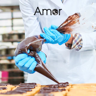 (Amorแท้) ถุงมือทำอาหารสีฟ้า/สีดำ Amor ยางไนไตรแท้ ไม่มีแป้ง มาตรฐาน Food Grade สำหรับร้านอาหาร 100 ชิ้น/กล่อง