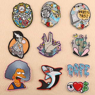 Iron on Patches DOPE!ตัวรีดติดเสื้อ อาร์มติดเสื้อ ตัวรีดติดเสื้อ กระเป๋า หมวกSimpsonอาร์มรีดติดเสื้อ （1ชุดมี10ชิ้น）B2-A