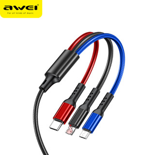 AWEI CL-971สายชาร์จ 3in1 2A 1M มีให้ 3 หัว for i/Micro/Type-C ใช้ง่าย ชาร์จเร็ว ของแท้ สายถัก ไนล่อน คุณภาพสูง สายชาร์จ