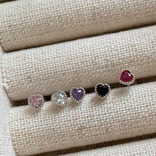 Suwann.na ต่างหู ต่างหูเงินแท้ จิว จิวเงินแท้ หัวใจเพชรหลากสี