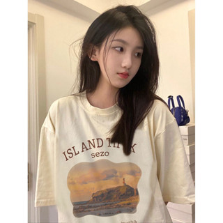 Sweet 🔥 เสื้อยืด โอเวอร์ไซส์ครีม🔥 เสื้อยืด sezo เสื้อยืด Y2K OVERSIZE 🥩🥨 เสื้อยืดลายการ์ตูน G7