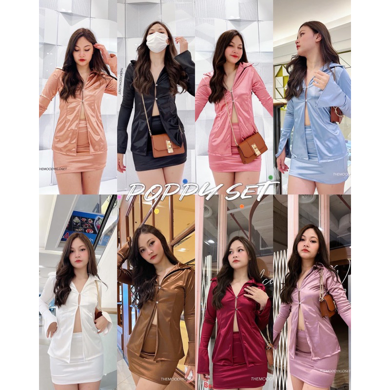 Poppy Set เซทเสื้อแขนยาว+กระโปรง ผ้าหนาขึ้นเงาอย่างสวย ไม่ต้องรีดเลย