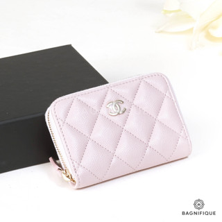 NEW CHANEL ZIPPY CARDHOLDER SHORT BABY PINK CAVIAR GHW