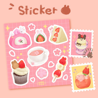 สติ๊กเกอร์ขนมสุดหวานเคลือบโฮโลแกรมหัวใจ ฟรีสติ๊กเกอร์สแตมป์ 2 อัน