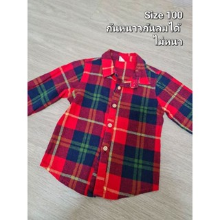 เสื้อเชิ๊ต ลายสก๊อต สีแดง ตรุษจีน ชุดเด็ก เสื้อเด็ก Size100 1-3ขวบ (ส่งต่อ)