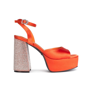 SHU RISING STARS 4.5" DGB CHUNKY ANKLE STRAPS - ORANGE SATIN รองเท้าส้นสูง