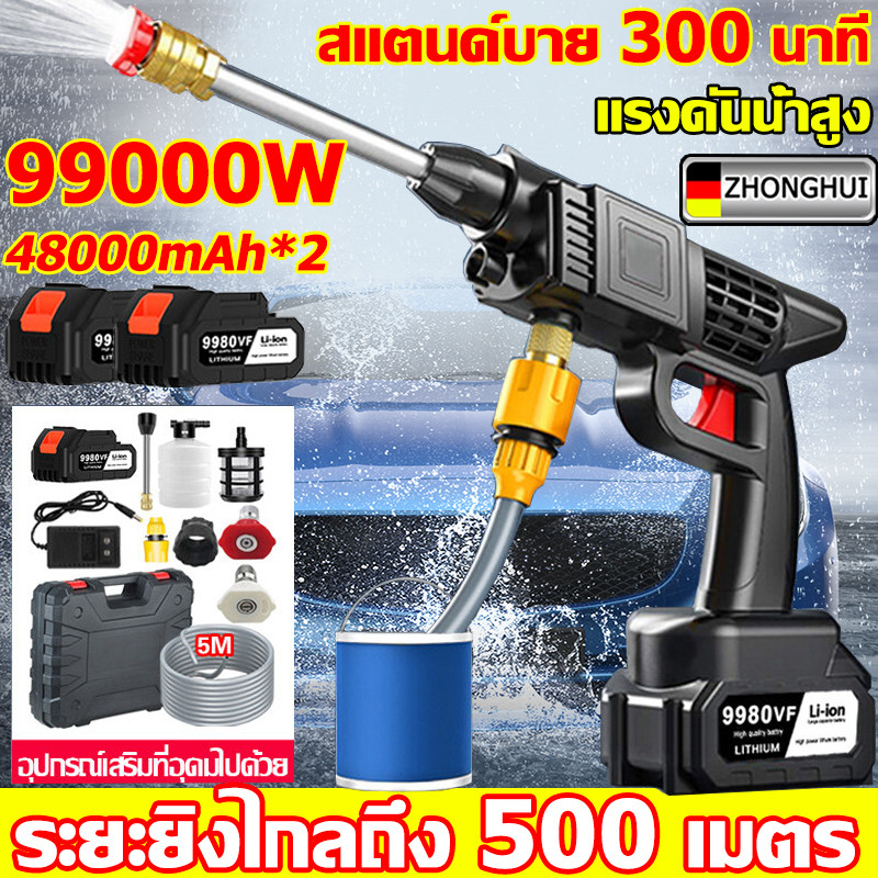 แถมกล่องเครื่องมือ BAIPUXI ปืนฉีดน้ำแรงดันสูง 40000mAh มีแบต2ก้อน เครื่องล้างรถ High pressure water gun