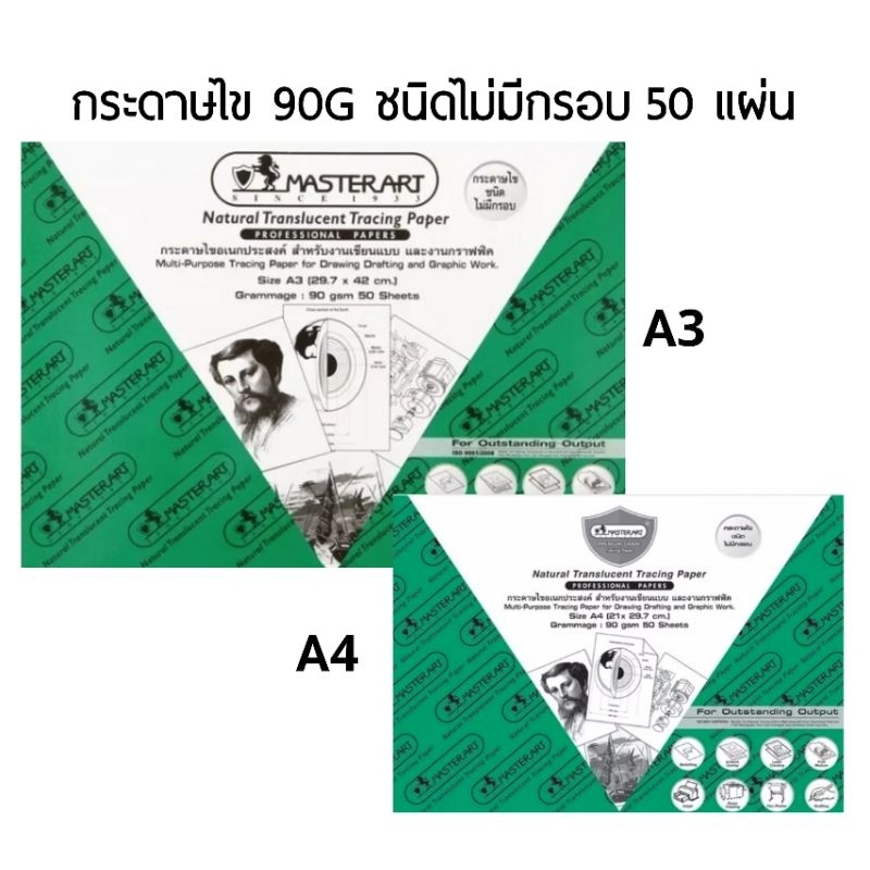 Master Art กระดาษไขอเนกประสงค์ มาสเตอร์อาร์ต 90 แกรม 50 แผ่น ชนิดไม่มีกรอบ ขนาด A3, A4