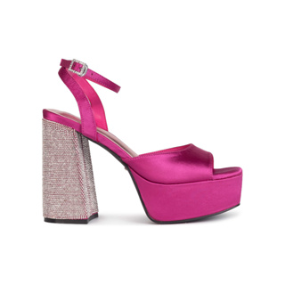 SHU RISING STARS 4.5" DGB CHUNKY ANKLE STRAPS - FUSHIA SATIN รองเท้าส้นสูง