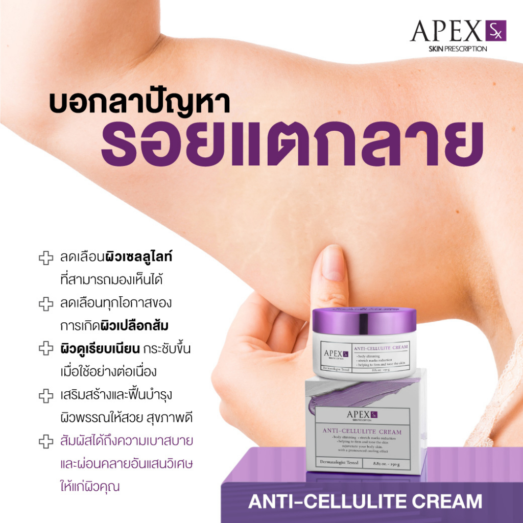 APEX-SX ANTI-CELLULITE CREAM ครีมนวดกระชับสัดส่วน สูตรเย็นเอกสิทธิเฉพาะ APEX ลดผิวเปลือกส้ม 250 g. - รูปที่ 4