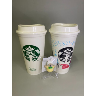 Set Starbucks Reusable Cup 473ml &amp; Bearista Stopper Rabbit 2022 เซตแก้วรียูสต่างประเทศ จุกหมีแรร์ไอเทมญี่ปุ่น