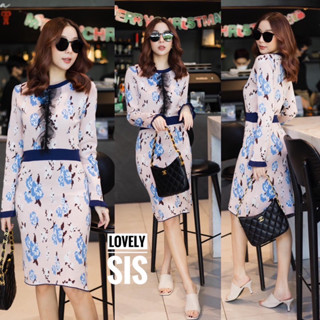 🌈🌿🌺🌼🌸💙🧡🇰🇷 Knit Floral Rim Long Sleeve Dress