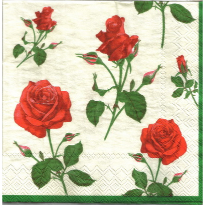 Pladao Napkin ภาพ ดอกไม้ กุหลาบแดง Valentine กระดาษ แนพกิ้น สำหรับงานศิลปะ เดคูพาจ decoupage ขนาด L 33x33