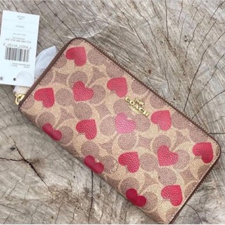 ‼️งานช๊อป‼️💥กระเป๋าเงินซิปรอบงานช๊อป ♥️NEW Coach Heart-Print Coated Canvas Continental Wallet