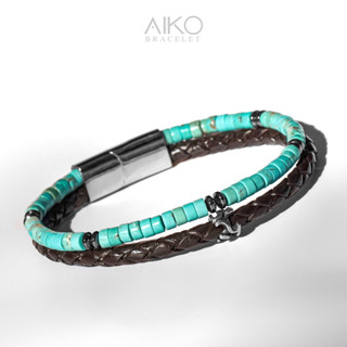 The Maximus กำไลหินมิกซ์หนัง (Howlite Turquoise)