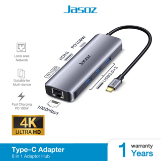 Jasoz Type-C Adapter 8in1 Adabter Hub อะเเดปเตอร์ พอร์ตฮับ HDMI รองรับ4K ช่องชาร์จ สำหรับแล็ปท็อป