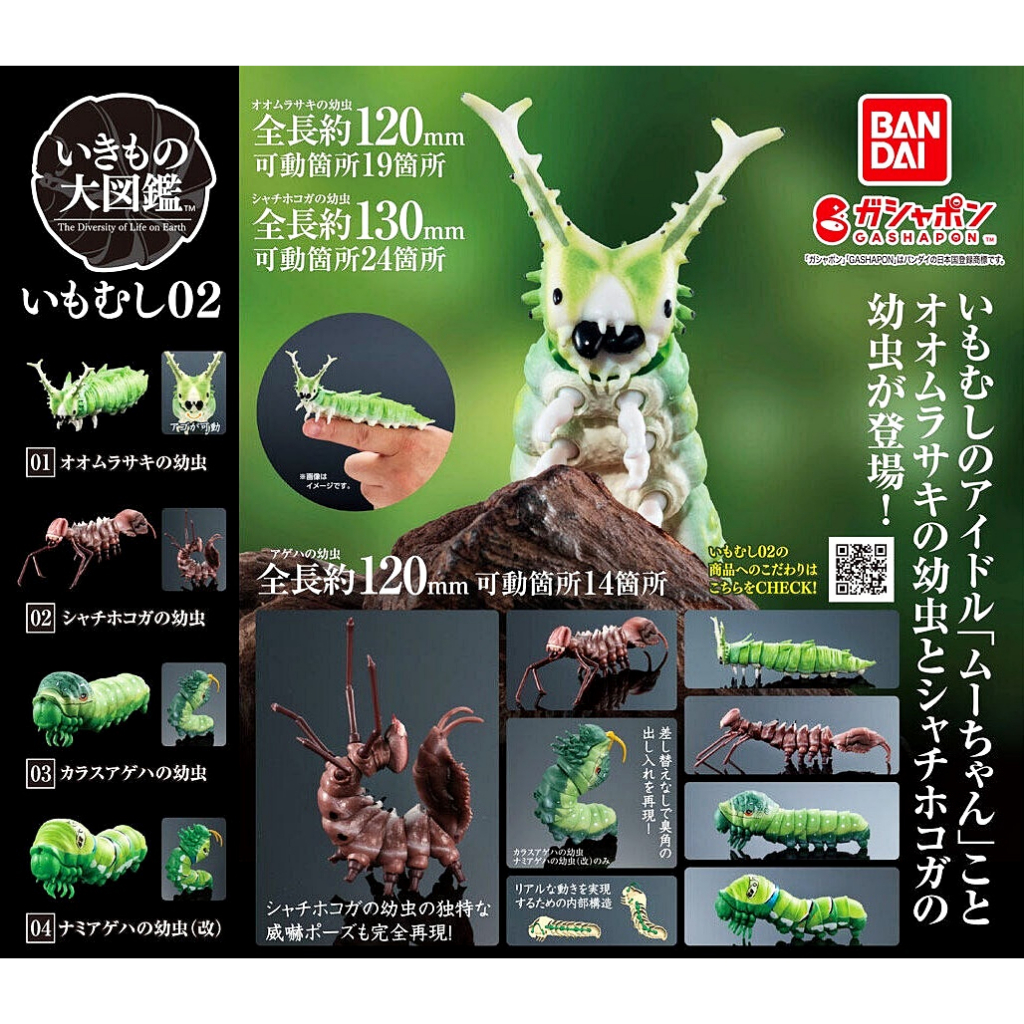 (เพิ่ม3แบบพร้อมส่ง) กาชาปองหนอนผีเสื้อยักษ์ Gashapon Bandai The Diversity of Life on Earth Caterpill