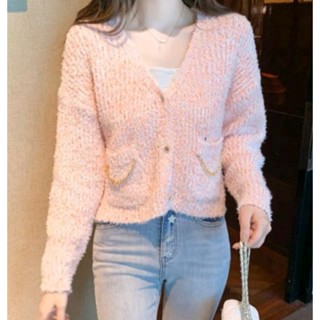 เสื้อกันหนาวไหมพรม สีโอรส เสื้อไหมพรม เสื้อคลุม (พร้อมส่ง)