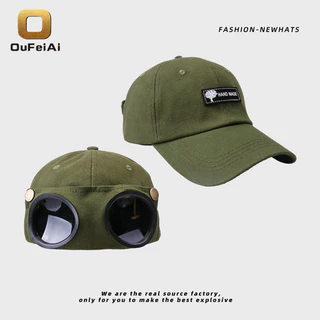 Oufeiai หมวก หมวกแก๊ปcapมีแว่นตา สุดชิคและคลาสสิค แว่นตาหมวกเบสบอล