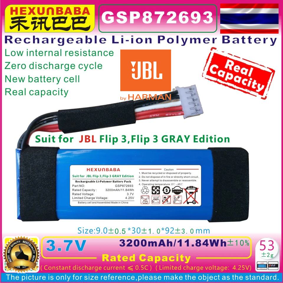 แบตเตอรี่ Battery JBL Flip3 JBL FLIP3GRAY GSP872693 P763098 03 คุณภาพดี ส่งในไทย แบต Flip 3
