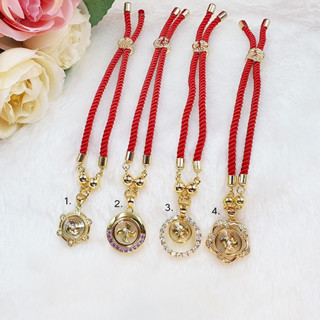 สร้อยข้อมือเชือกแดงห้อยจี้กังหันฝังเพชร สีทอง ปรับระดับได้ หมุนรับทรัพย์ จี้เสริมบารมี นำโชคลาภ ใส่ในชีวิตประจำวัน