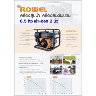 เครื่องสูบน้ำ เบนซิน ปั๊มเบนซินROWEL 6.5HP เข้า-ออก 2 นิ้ว (WP20Y)