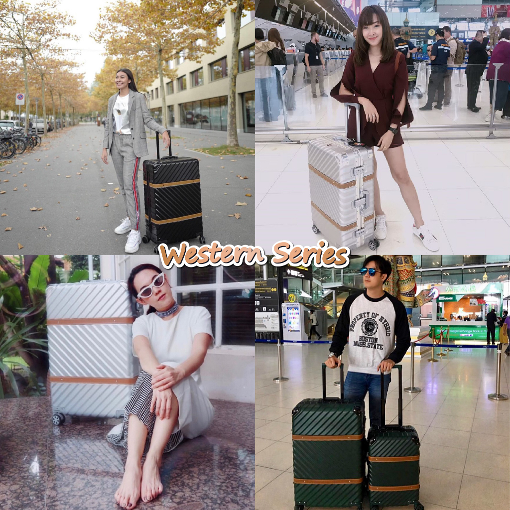 กระเป๋าเดินทาง รุ่น WESTERN อลูมิเนียมเฟรม ดีไซน์หนังคาด
